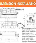 Technical drawing of Mega Fuse Holder For 1 Mega Fuse Pack Of 2 Heavy Duty Car Electrical Fuse Block with M8 bolts and hex nuts