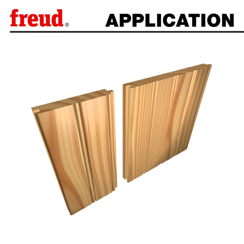 One Eighth Inch Radius Beadboard Router Bit System With One Quarter Inch Shank, Includes Two Slot Cutters For Quarter Or Sixteenth Tongue And Groove Joints application on wood panels