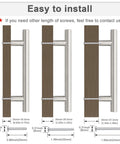 Diagram of 30 Pack Hole Center 96 Millimeter Brushed Nickel Cabinet Pulls with screw sizes 25mm, 35mm, 43mm for easy installation