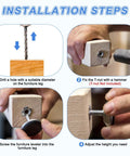 Installation steps for Top Grade M10 Thread Furniture Feet Levelers In Black on wooden furniture legs.