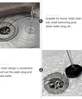2 Pcs Black Silicone Bathtub Drain Stopper with Chain for Shower Use, showing water flow and the stopper in action.