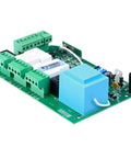 AC Sliding Gate Opener Control Board Replacement showing green PCB with blue component and connectors for DIY installation
