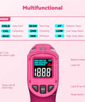 Close-up of Your Go To Infrared Thermometer Gun Non Contact Digital Temperature Meter with display and multifunctional buttons