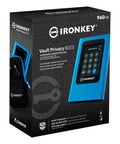 Packaging of Vault Privacy 80 External SSD With FIPS 197 Encryption And XTS AES 256 Bit Encryption Plus Touch Screen PIN.