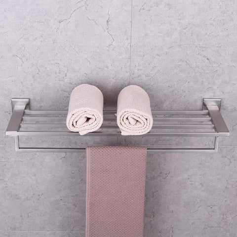24 Inch Stainless Steel Bathroom Towel Rack And Shelf Wall Mount With Towel Bars All Metal SUS 304 Brushed Finish with towels