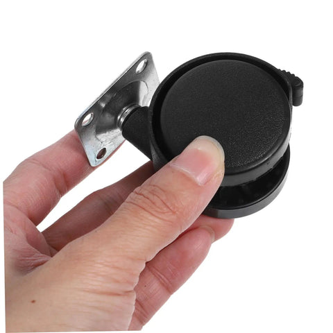 Solid Build Four Piece Black Swivel Furniture Casters With Secure Brakes And Flat Plate Base Heavy Duty Replacement Wheels for cabinets, showing a close-up of the caster.