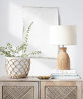 Handwoven Paper Rope Table Lamp With Cotton Shade Boho Chic Nightstand Light For Living Room Neutral Decor Cozy Glow Easy Setup