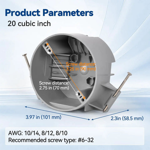 20 Cu Inch Round New Work Ceiling Electrical Box PVC UL Listed Built Tough No Drama Install Impact Resistant Non Conductive