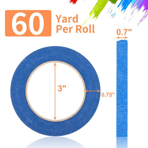 Blue Painters Tape 180 Yards Removable Masking Tape, 0.7 Inch x 60 Yards, roll dimensions for painting and DIY projects.