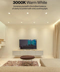 Living room with 4 Inch Retrofit LED Recessed Can Lights Dimmable Warm White 3000K illuminating the ceiling.