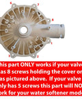 Blending Bypass Valve Kit for Water Softeners With Clips and O-Rings, OEM Replacement WS15X10078 component with 8 screw holes.
