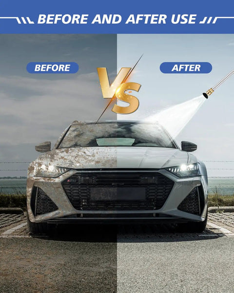 Image showing before and after effects of using Upgraded 2 In 1 High Pressure Wand Kit For Garden Hose on a car