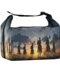 Cowboy Rides A Horse Across The Desert Insulated Lunch Bag with silhouetted cowboys at sunset, 9.4x6.7x9.8 inches