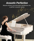 Killer Sound Blocking Acoustic Wall Panels 4 Pack No Sweat Peel And Stick Foam Tiles For Home Studio Recording Setup Self Adhesive Noise Reduction Wall Decor Top Shelf Quality with grand piano in a modern setting.