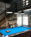 Three Light Pool Table Light With Matte Black Shade For Billiards Vintage Retro Kitchen Island Pendant Modern Industrial Chandelier With Adjustable Chain And 35 Inch Length For Home Game Room Vibe illuminating a billiards table.