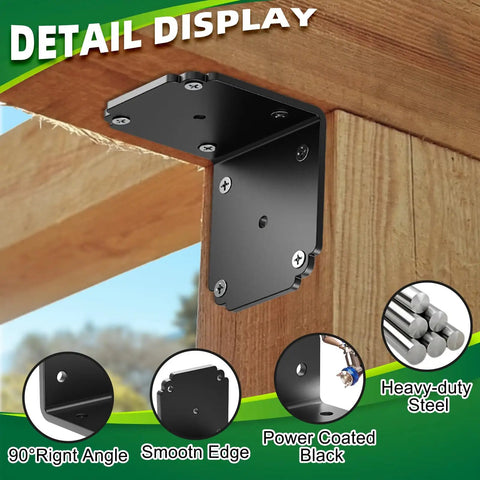 Eight Pack Heavy Duty Right Angle Brackets For Shelves And Furniture Hella Sturdy L Shape Corner Supports With Serious Weight Capacity Built Tough Hardware For Industrial Shelving And Home Projects, black steel corner bracket at a right angle on wood.