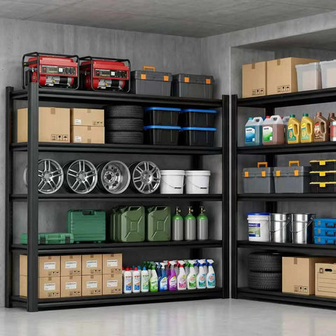 No Nonsense Heavy Duty Metal Storage Shelving Unit With 5000 Lbs Capacity, 84 Inch High Five Tier Adjustable Freestanding Garage Shelves For Workshop, Warehouse, Basement, Anti Slip Rubber Strips For Floor Protection, black steel garage shelves with bins