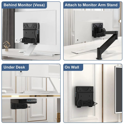 Adjustable Mini PC Mount Bracket, Rock Solid Vesa Holder For Under Desk Or Wall Mount, used behind monitor and under desk.