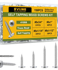 Heavy Duty Stainless Steel 156 Piece Screw Assortment Kit Featuring Self Tapping Phillips Modified Truss Heads displayed in clear case.