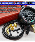 UHANBUT automotive vacuum and fuel tester kit with gauge, black hose, brass adapters, red case (front view)