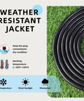 15 Ft Outdoor Extension Cord With 12/3 SJTW Heavy Duty Black Cable Grounded 3 Prong Plug Power Cord For Lawn Garden Tools And Appliances UL Listed Indoor Outdoor Use -40F To 140F Flexible coiled on grass with weather-resistant jacket details