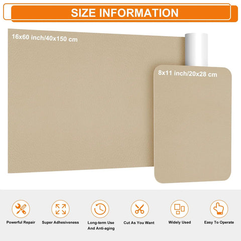 Self Adhesive Leather Repair Patches Tape 8x11 Inch Beige For Couches And More Durable Leather Repair Kit