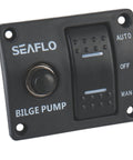 3 Way Bilge Pump Switch Panel For Boats Automatic Off Manual 12V 24V Marine Switch With Built In 15 Amp Circuit Breaker Float Switch Plug And Play Ready Durable Marine Electrical Control Panel, black panel