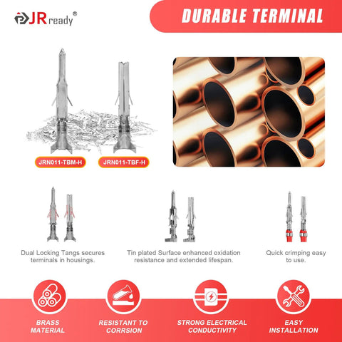 Image of Brass terminals from Badass Mini Fit Jr Connector Kit With Quick Crimping Tool And Pin Extractor for smooth connections.