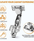 Four Pack 170 Degree Soft-Close Corner Cabinet Hinges For Frameless Cabinets, 48mm cup spacing, lazy Susan upgrade