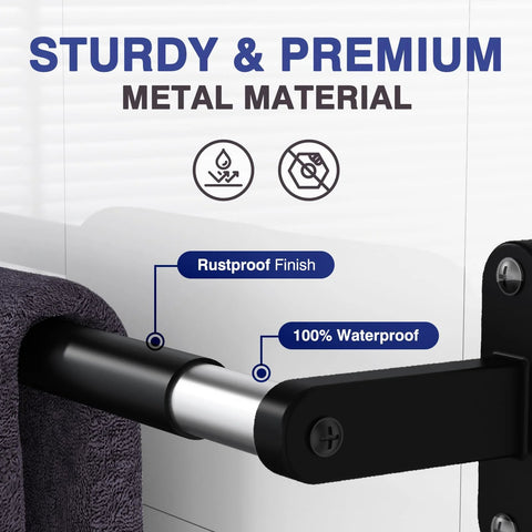 Matte Black 24 Inch Wall Mounted Towel Rack With Rustproof Aluminum Construction showcasing rustproof and waterproof features