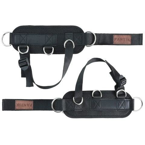 Secure Fit Two Pack Ankle Straps For Cable Machine With Crazy Comfy Neoprene Padding And Bombproof Steel Double Hooks, black mesh design.