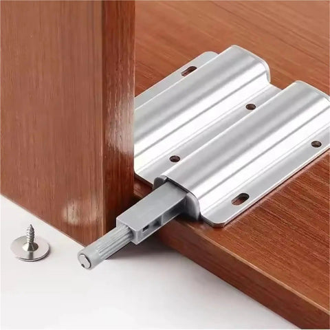 Magnetic Touch Latch Set For Cabinets And Closet Doors Aluminum Alloy Open With Surface Tap Damper Soft Close No Handle Design