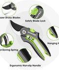 Two Pack Garden Pruning Shears Kit With Eight Inch Bypass Pruner And Six And A Quarter Inch Straight Tip Pruner Premium Plant Shears features