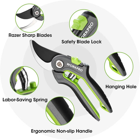 Two Pack Garden Pruning Shears Kit With Eight Inch Bypass Pruner And Six And A Quarter Inch Straight Tip Pruner Premium Plant Shears features