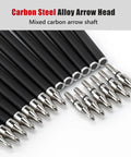 Close-up of 30 Inch Carbon Arrow Set With Removable Tips, 14 Pcs, Spine 500, Hybrid carbon shafts and broadheads