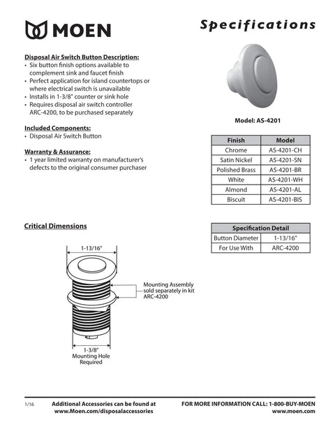 Matte Black Garbage Disposal Air Switch Decorative Button Only Housing Required Coordinating With Air Switch Sold Separately