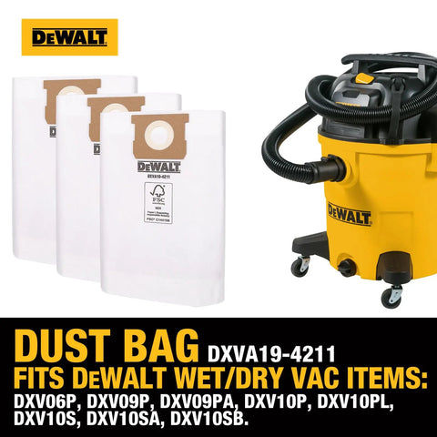 Shop Vac HEPA Replacement Cartridge And Bag Kit With Three Fine Dust Bags And Power Tool Adaptor For Wet And Dry Vacuum Cleanups High Efficiency Filtration For Dusty Jobs featuring DeWalt vacuum and bags
