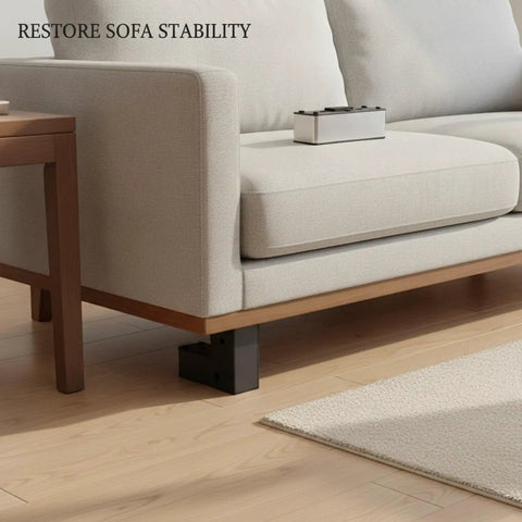 L Shaped Stainless Steel Furniture Leg Replacement Support for Sofa Bed Frame and Cabinet Repair 13 by 3.3 by 1.6 Inches shown on sofa