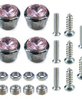 Fresh Pink Bling License Plate Screws 4 Pack, Sparkling Rhinestone Security Bolt Caps, Anti Theft Car Frame Fasteners, Rustproof Aluminum Alloy Decorative Drip Upgrade For Your Daily Ride, includes 4 rhinestone caps and screws.
