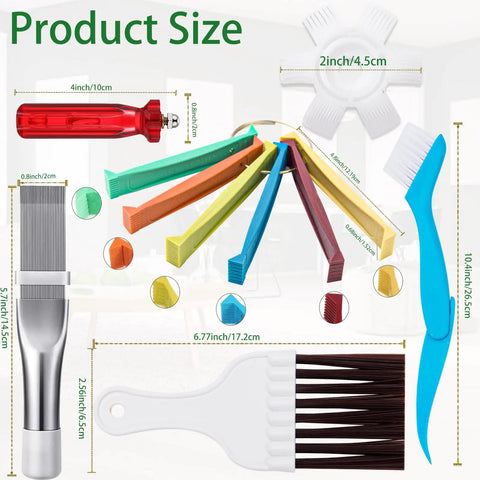 5 Piece Air Conditioner Fin Cleaner Set With 3 Fin Straighteners And 2 Condenser Brushes for Refrigerator and AC Coils, product sizes