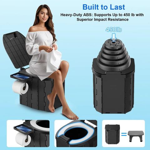 Portable Toilet for Adults Foldable Camping Toilet With Lid and Paper Holder Upgrade Water Barrier On The Go Lightweight