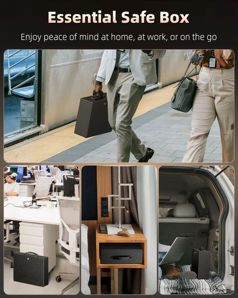 Heavy Duty Fireproof Document Box With Lock And Handle Large Portable Metal Safe shown in various use scenarios