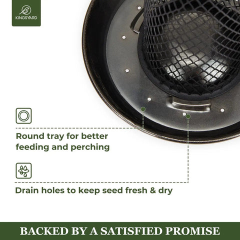 Close-up of All Metal Squirrel Resistant Tube Bird Feeder With Large Tray And Weatherproof Roof 2.5 Lb Capacity