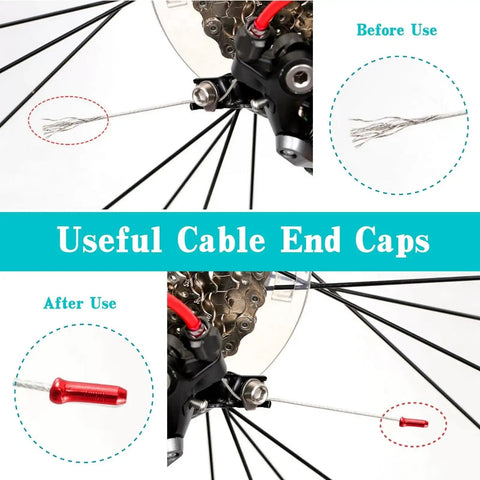 Colorful 100 Piece Bike Brake Cable End Caps Crimps Set For Road And Mountain Bikes Assorted Colors Including Black Green Blue Red Purple Gold Silver Durable Cable End Tips For Quick Adjustments And Repairs, red cable cap on brake cable