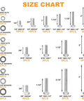 Front view: VIGRUE hex bolts assortment size chart showing metal bolts, nuts, and washers in multiple SAE sizes.
