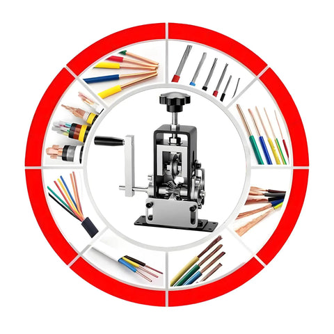 Heavy Duty Wire Stripping Machine For Copper Wire 0.04 To 1 Inch, Drill Powered Cable Stripper Tool with wire samples displayed