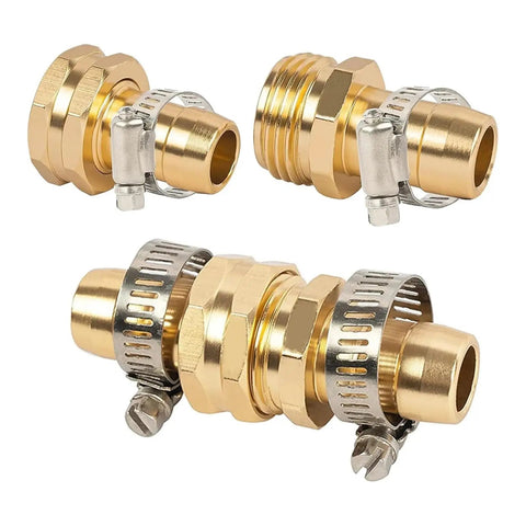 Heavy Duty 4 Pack Aluminum Hose Repair Kit With Clamps For Quick Fix Cracked Garden Hoses, Leaky Water Lines, And Burst Pipes Using Easy Male Female Fitting Connectors That Fit Standard 5/8 In Or 3/4 In Nozzles Perfect For Home Use, brass hose connectors with clamps