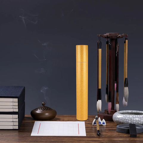 Portable Waterproof Yellow Poster Shipping Tube For Art Supplies Storage And Mailing on desk with art tools