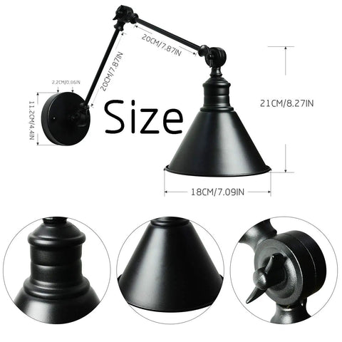 Frosted Black Vintage Industrial Wall Lamp Set, Adjustable Sconce Lighting For Bedroom Headboard Living Room Bathroom Porch Garage, Modern Farmhouse Style, Hardwire 2-Pack, UL Listed