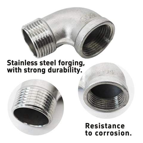 Close-up of 90 Degree Street Elbow 1 Inch NPT Male To Female Stainless Steel 304 Pipe Fittings showing durability and corrosion resistance.